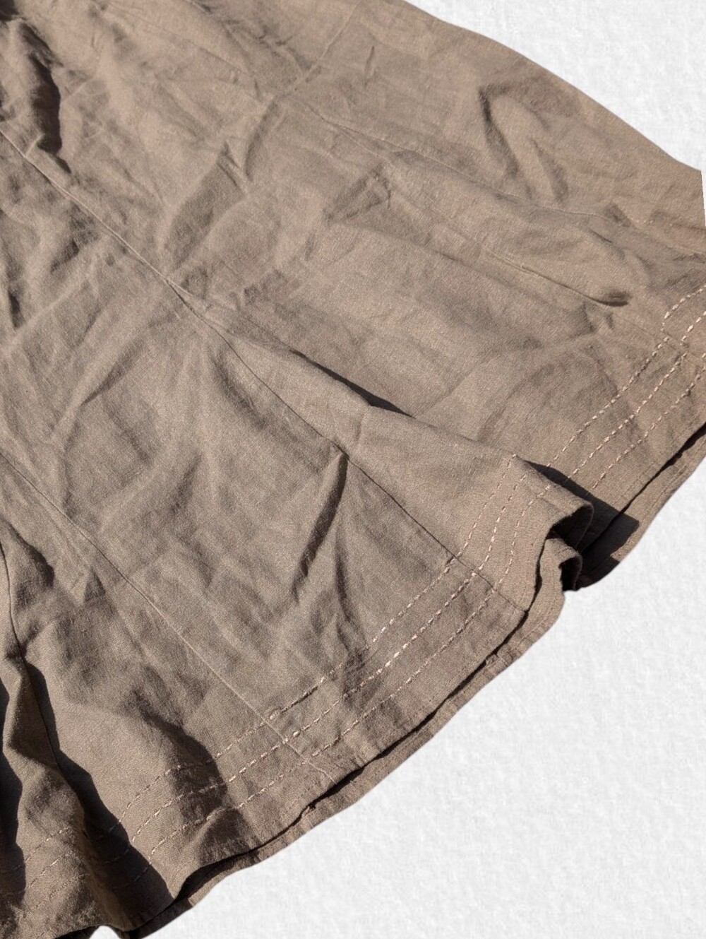 Christopher & Banks Midi A-Line Linen Blend Skirt in Taupe With Bottom Stitching - Picture 3 of 6